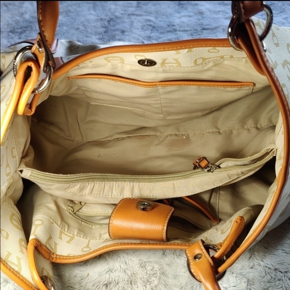 Etienne Aigner Brown and Cream Logo Canvas and Faux Leather Large Tote Bag - Picture 6 of 15